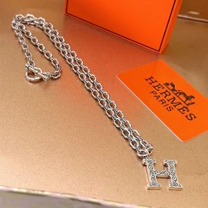 Hermes Arabesque H Pendant Necklace Silver