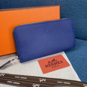 Hermes Azap Wallet Togo Leather Palladium Hardware In Blue