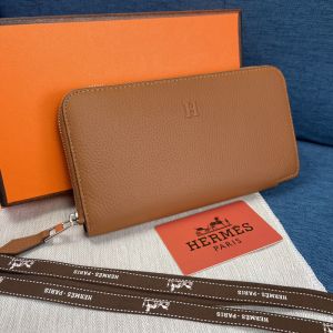 Hermes Azap Wallet Togo Leather Palladium Hardware In Brown
