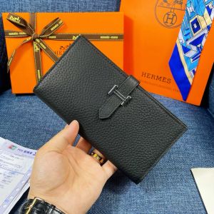 Hermes Bearn Wallet Togo Leather Palladium Hardware In Black