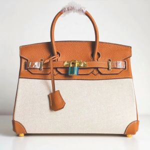 Hermes Birkin Bag Canvas Gold Hardware In Brown