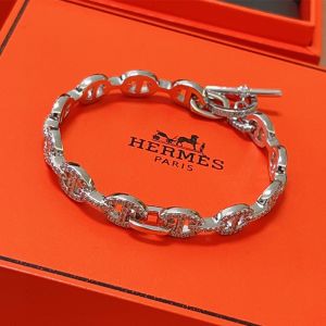 Hermes Chaine D'Ancre Crystals Bracelets In Silver