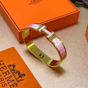Hermes Clic H Enamel Bracelets Gold In Pink