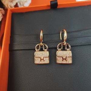 Hermes Constance Amulette Earrings With Crystal Gold