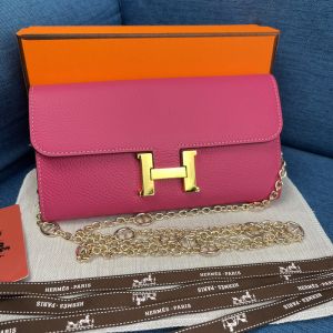 Hermes Constance Wallet with Chain Togo Leather Gold Hardware In Rose