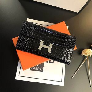 Hermes Constance Wallet Alligator Leather Palladium Hardware In Black