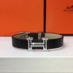 Hermes Crystals H Letter Belt Bracelet In Black