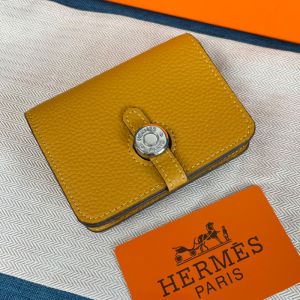 Hermes Dogon Card Holder Togo Leather Palladium Hardware In Yellow
