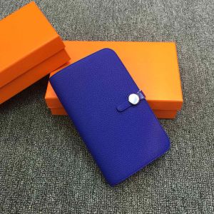Hermes Dogon Duo Wallet Togo Leather Palladium Hardware In Blue
