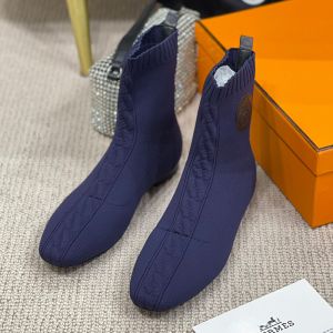Hermes Duo Ankle Boots Women Knit In Blue