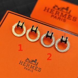 Hermes Enamel H Round Earrings With Crystal