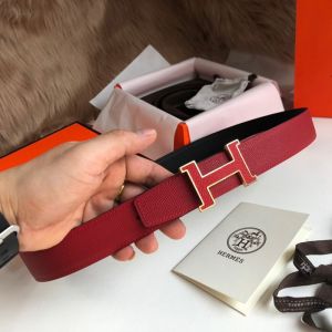 Hermes H Enamel Buckle 32MM Reversible Belt Epsom Leather In Red