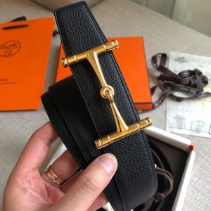 Hermes H Hippique Buckle 38MM Reversible Belt Togo Leather In Black