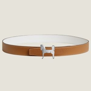 Hermes Horse Punache Buckle 32 Reversible Belt Leather In Brown/White