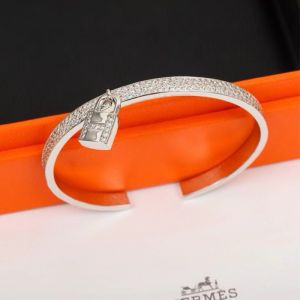 Hermes Kelly Clochette Bracelet With Crystal Silver