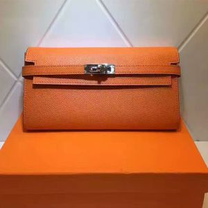 Hermes Kelly Wallet Epsom Leather Gold Hardware In Orange