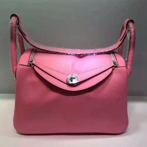 Hermes Lindy Bag Clemence Leather Palladium Hardware In Pink