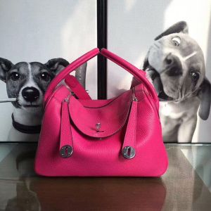 Hermes Lindy Bag Clemence Leather Palladium Hardware In Rose