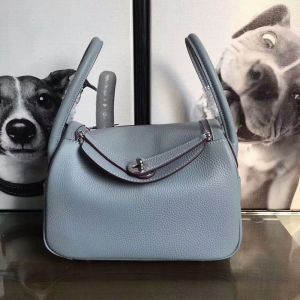 Hermes Lindy Bag Clemence Leather Palladium Hardware In Sky Blue