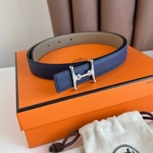 Hermes Mors H 24 Reversible Belt Leather In Blue/Grey