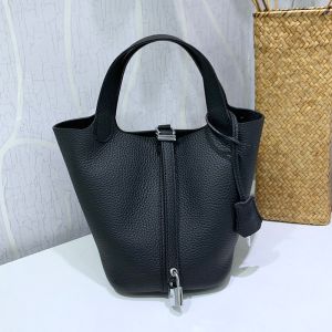 Hermes Picotin Lock Bag Clemence Leather Palladium Hardware In Black
