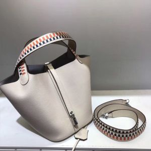 Hermes Picotin Lock Bag Tressage Epsom Leather Palladium Hardware In Beige