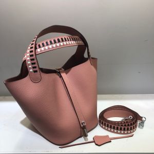 Hermes Picotin Lock Bag Tressage Epsom Leather Palladium Hardware In Pink