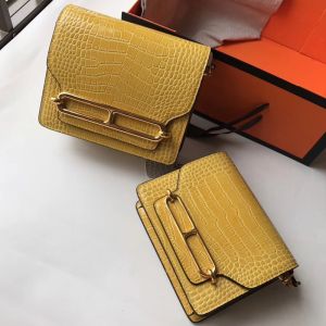 Hermes Roulis Bag Alligator Leather Gold Hardware In Yellow