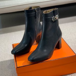 Hermes Saint Germain Ankle Boots Women Genuine Leather In Black