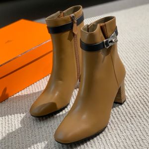 Hermes Saint Germain Ankle Boots Women Genuine Leather In Khaki