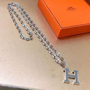Hermes Twill H Pendant Necklace Silver