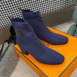 Hermes Volver 60 Ankle Boots Women Knit In Navy Blue