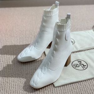 Hermes Volver 60 Ankle Boots Women Knit In White