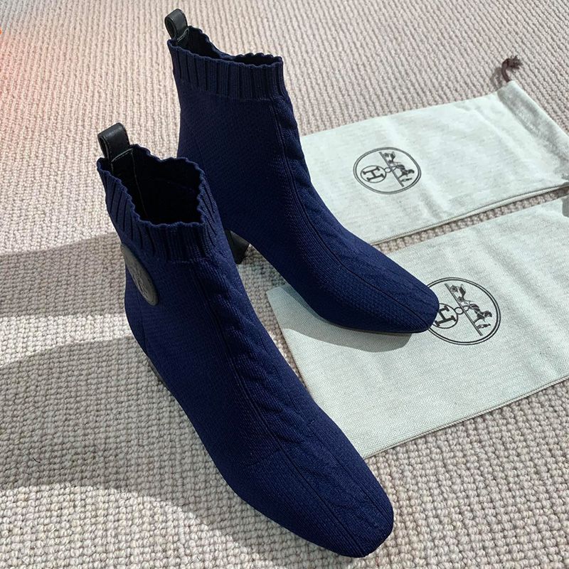 Hermes Volver 60 Ankle Boots Women Knit In Blue