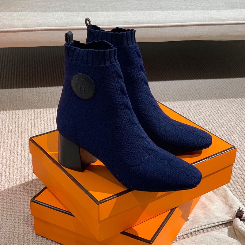 Hermes Volver 60 Ankle Boots Women Knit In Blue