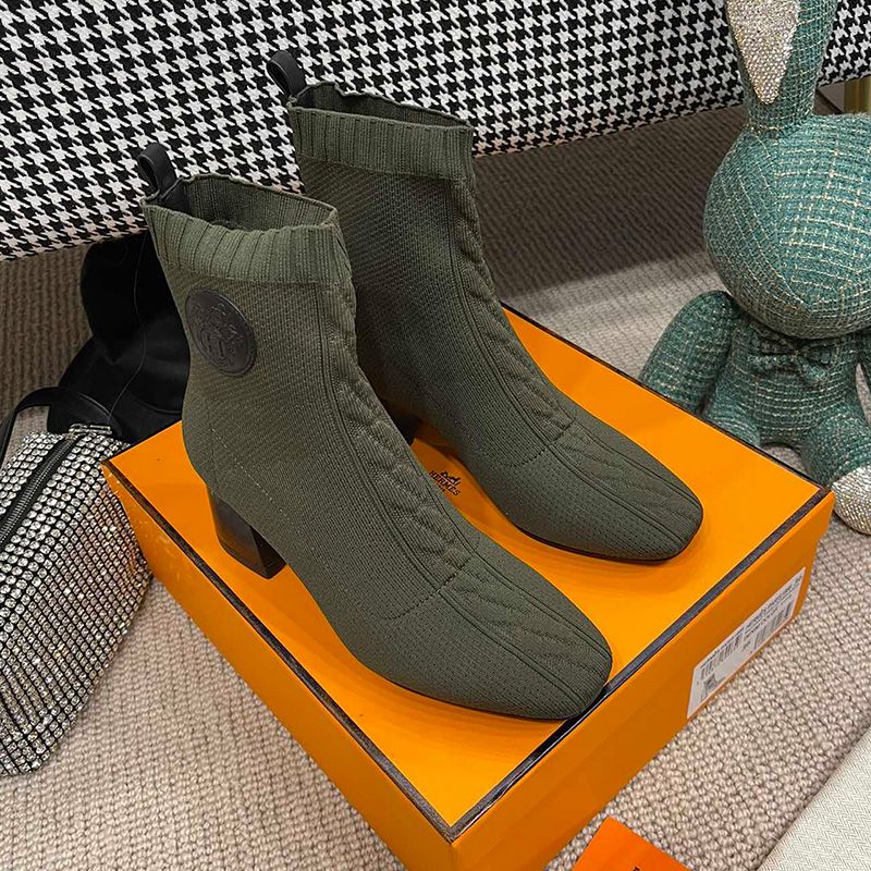 Hermes Volver 60 Ankle Boots Women Knit In Green