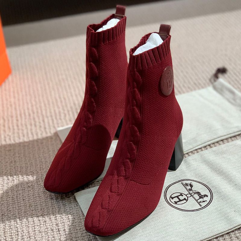 Hermes Volver 60 Ankle Boots Women Knit In Red