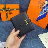 Hermes Bearn Compact Wallet Epsom Leather Gold Hardware In Black