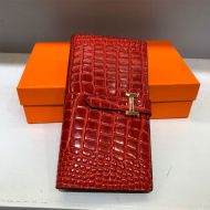 Hermes Bearn Wallet Alligator Leather Gold Hardware In Red