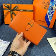 Hermes Bearn Wallet Epsom Leather Gold Hardware In Orange