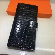 Hermes Bearn Wallet Alligator Leather Palladium Hardware In Black