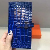 Hermes Bearn Wallet Alligator Leather Palladium Hardware In Blue