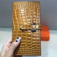 Hermes Bearn Wallet Alligator Leather Palladium Hardware In Brown