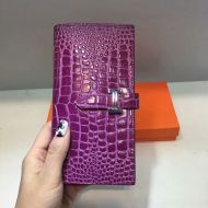 Hermes Bearn Wallet Alligator Leather Palladium Hardware In Purple