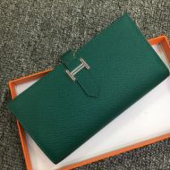 Hermes Bearn Wallet Epsom Leather Palladium Hardware In Green