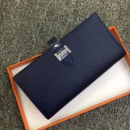Hermes Bearn Wallet Epsom Leather Palladium Hardware In Navy Blue
