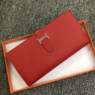 Hermes Bearn Wallet Epsom Leather Palladium Hardware In Red