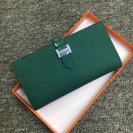 Hermes Bearn Wallet Togo Leather Palladium Hardware In Dark Green