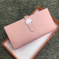 Hermes Bearn Wallet Togo Leather Palladium Hardware In Pink