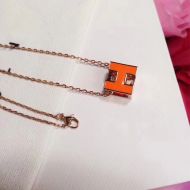 Hermes Cage D'H Pendant Necklace In Orange
